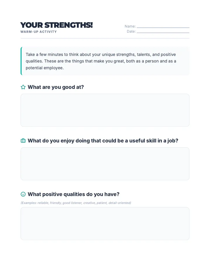 Warm Up Your Strengths Activity