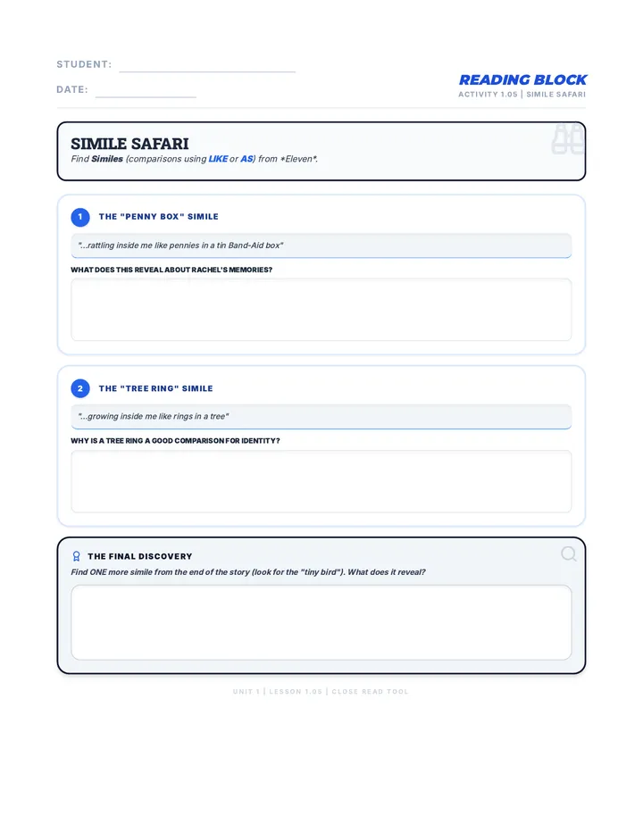 Day 5 Simile Safari Activity