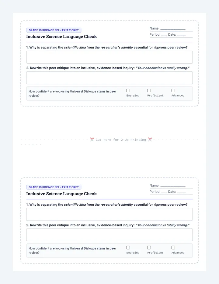 Inclusive Language Exit Ticket