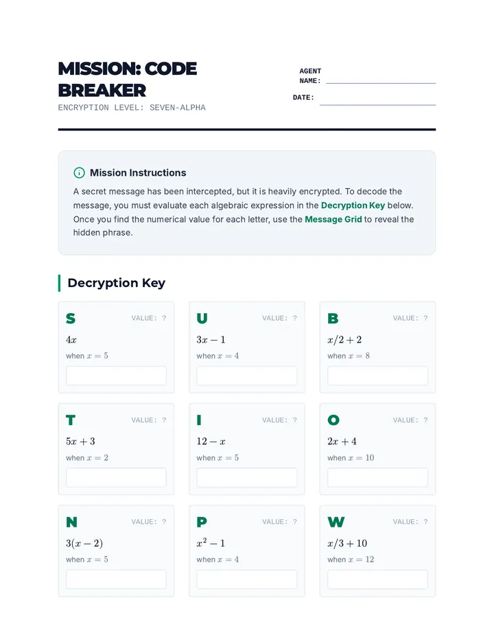 Code Breaker Worksheet