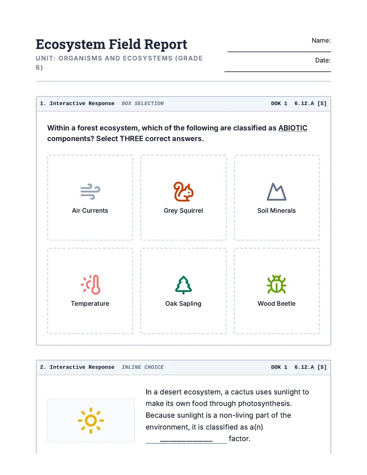 Ecosystem Study Worksheet