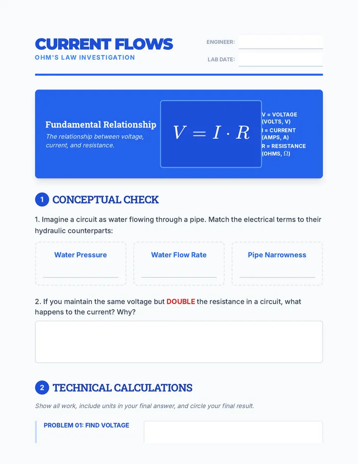 Current Flows Worksheet