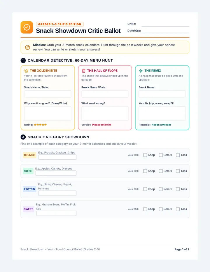 Snack Showdown Activity Sheet