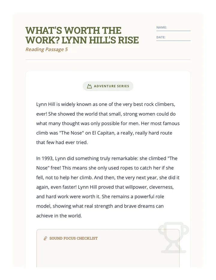 Lynn Hill Reading Passage