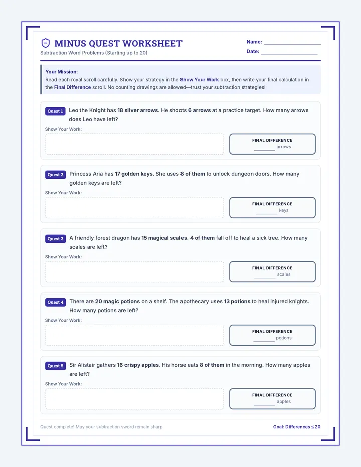 Minus Quest Worksheet