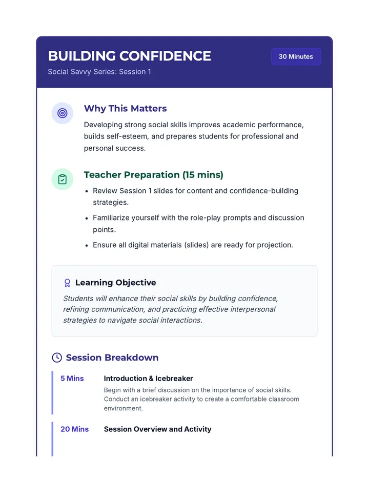 Confidence Building Lesson Plan