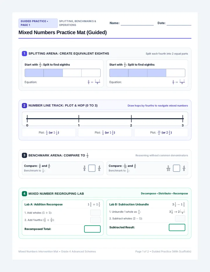 Mixed Numbers Practice Mat