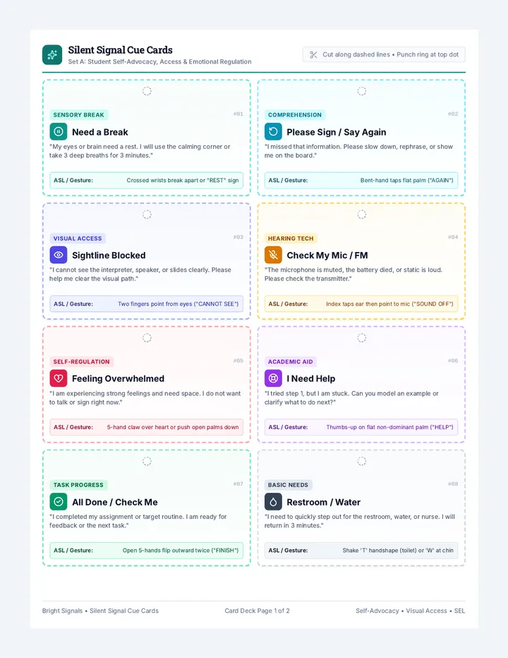 Silent Signal Cue Cards
