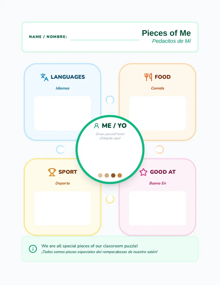 Pieces of Me Worksheet (Puzzle)