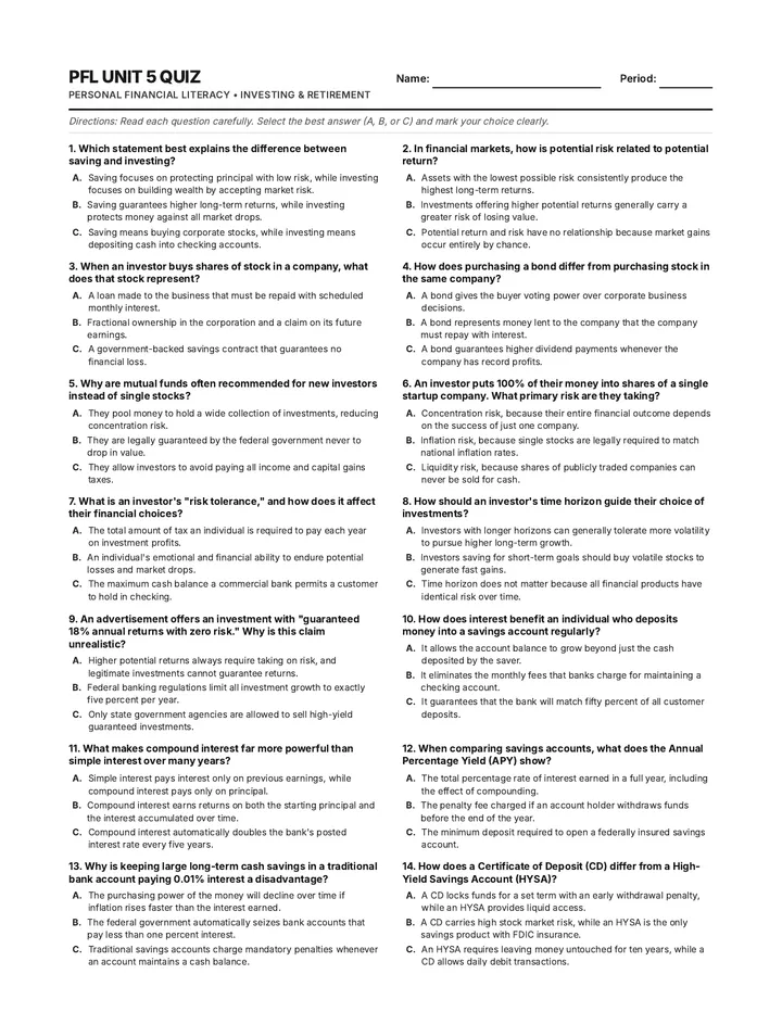 PFL Unit 5 Quiz