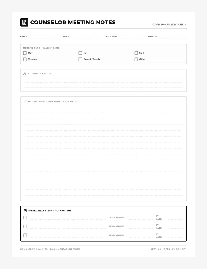 Meeting Log Sheet