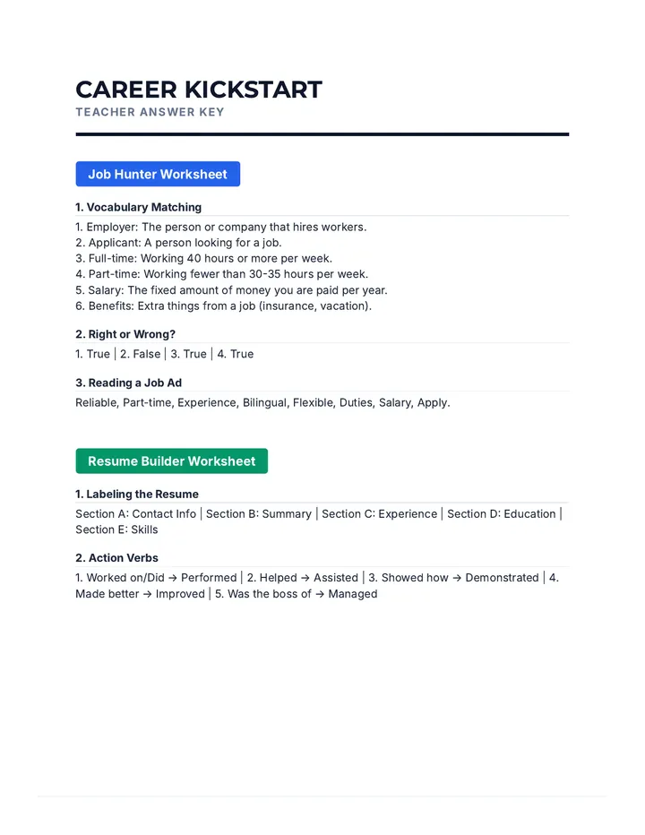 Career Kickstart Answer Key