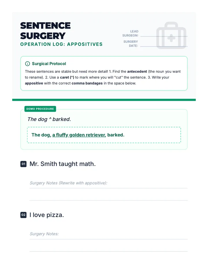 Sentence Surgery Worksheet