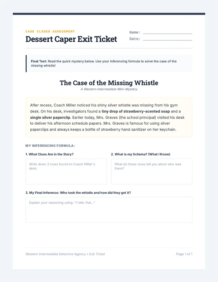 Dessert Caper Exit Ticket