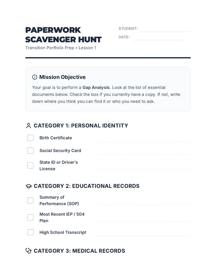 Paperwork Scavenger Hunt Worksheet