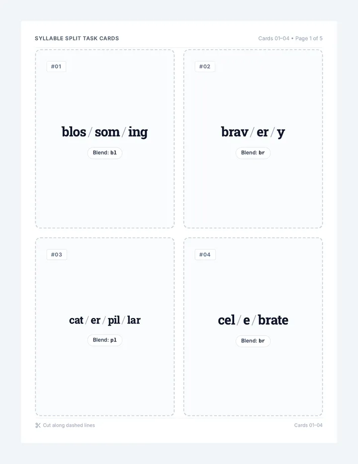 Blend Syllable Task Cards