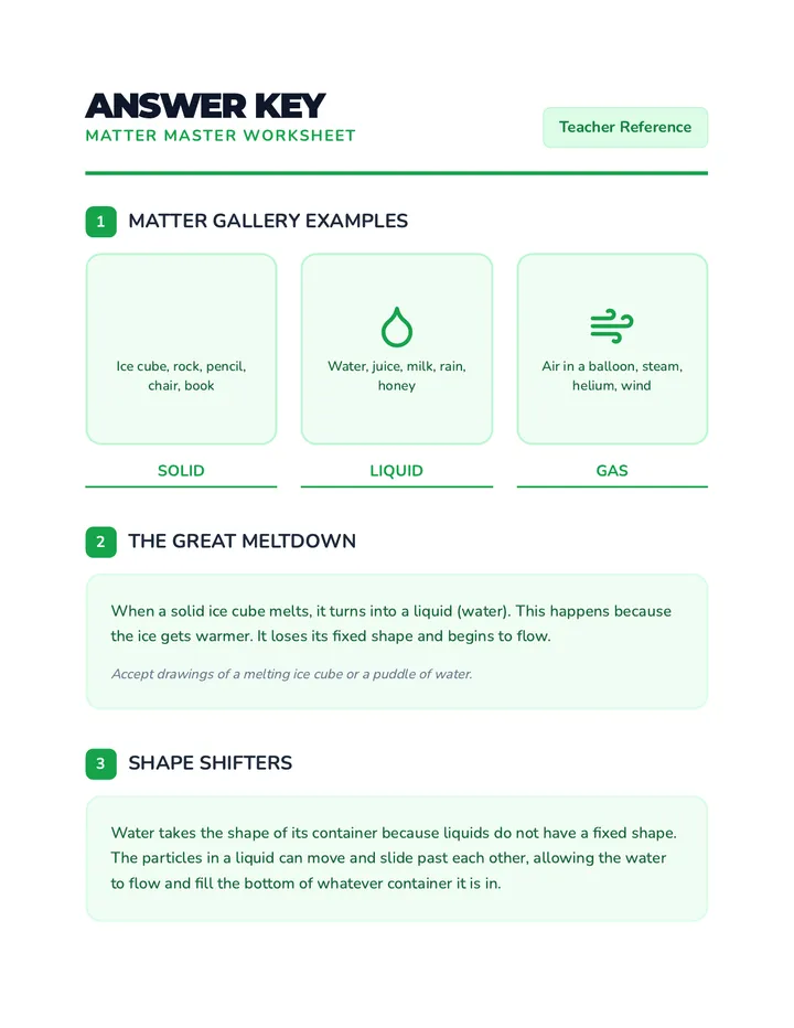 Matter Master Answer Key