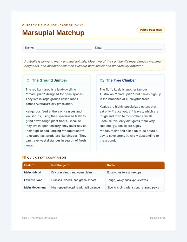 Marsupial Matchup Paired Passages