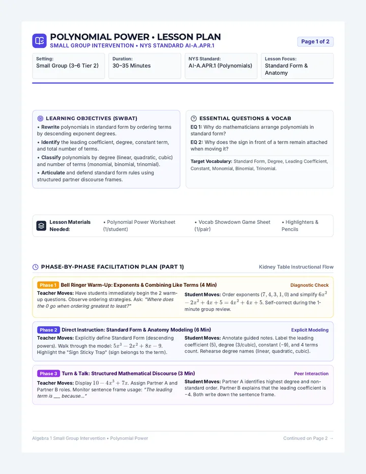 Polynomial Power Lesson Plan