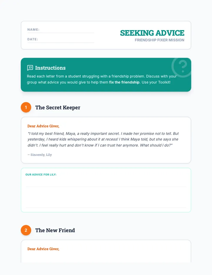 Seeking Advice Worksheet