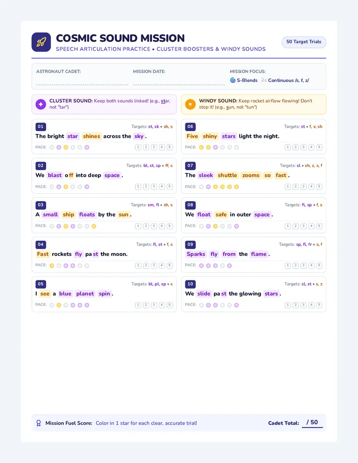 Cosmic Speech Activity Sheet