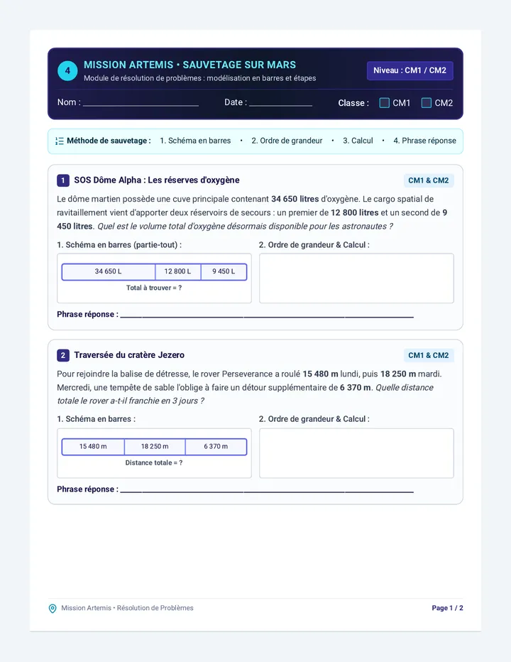 Sauvetage Mars Fiche Problèmes