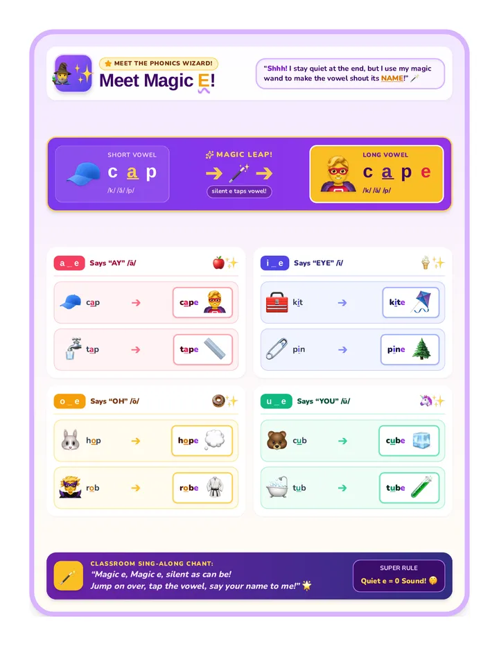 Magic E Phonics Poster