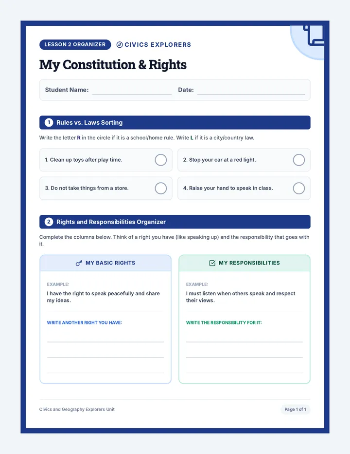 Constitution Worksheet
