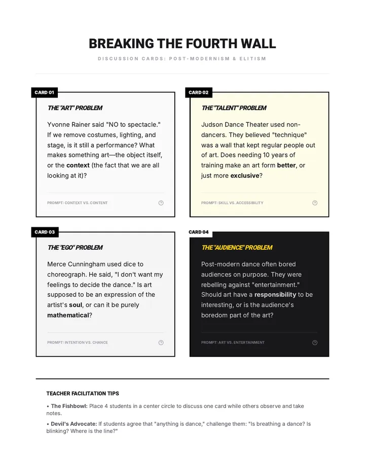 Avant Garde Discussion Cards