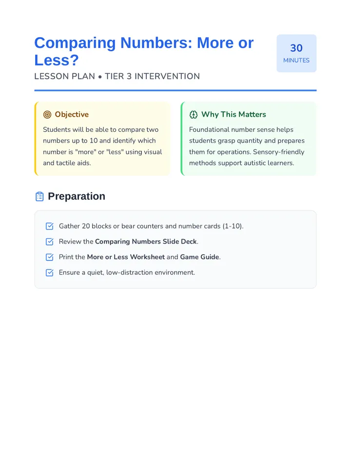 Comparing Numbers Lesson Plan