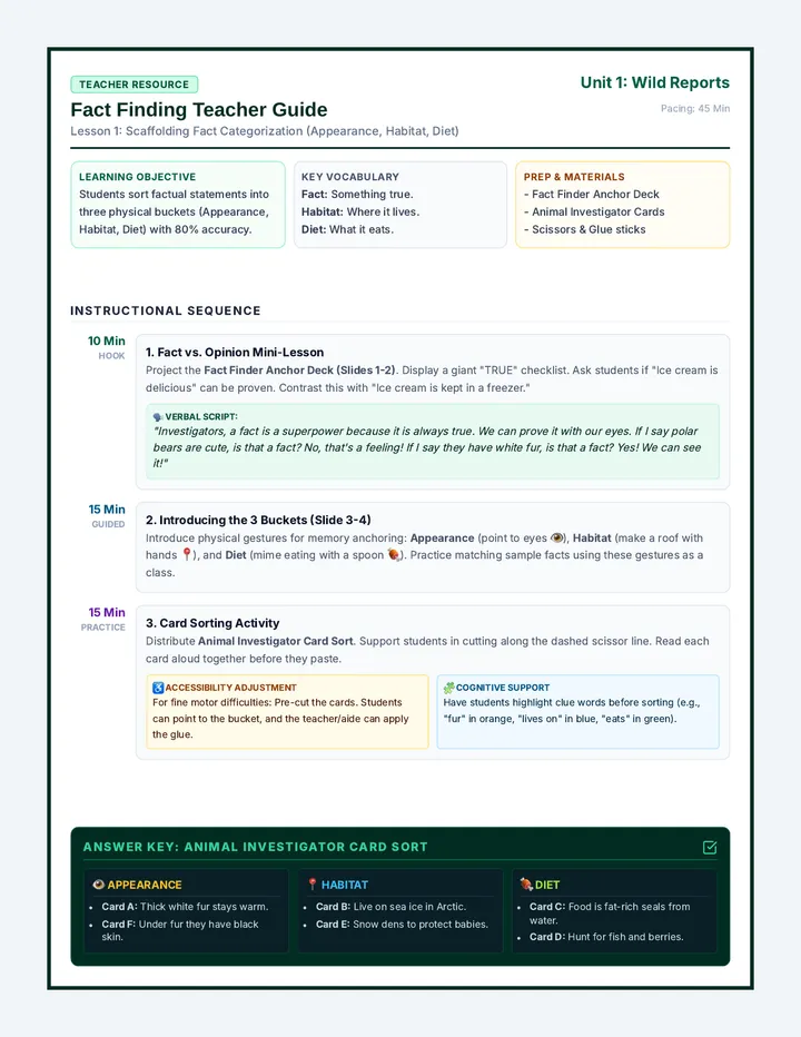 Fact Sorter Teacher Guide