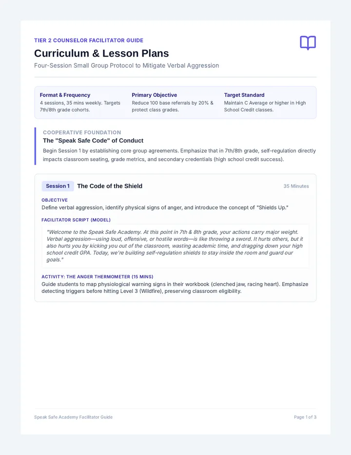 Speak Safe Curriculum page 1
