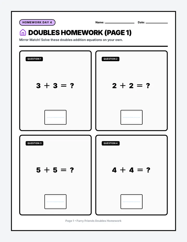 Furry Friends Doubles Homework