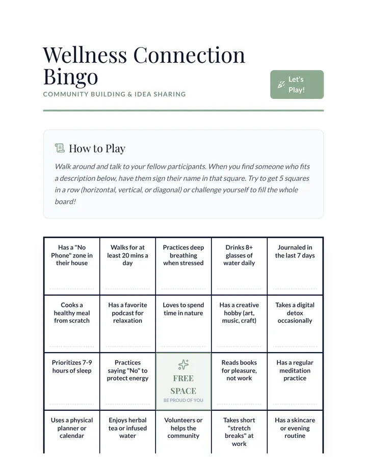Wellness Connection Bingo Game