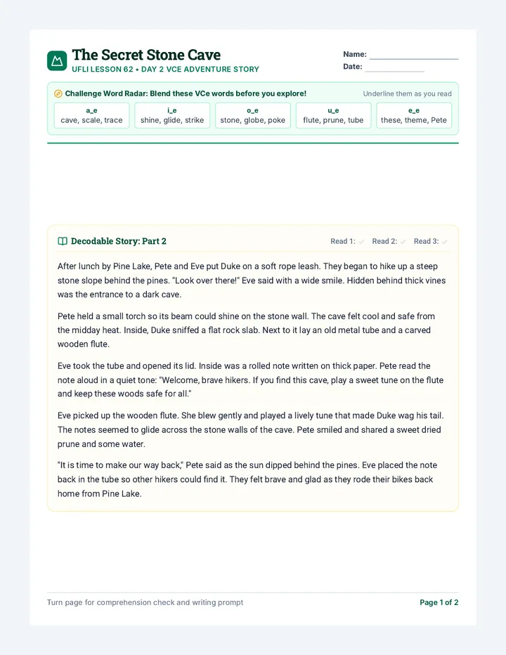 Secret Cave Story Worksheet