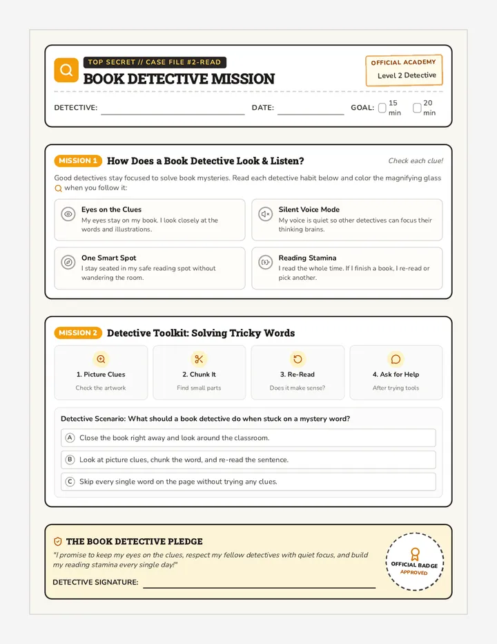 Book Detective Mission Worksheet