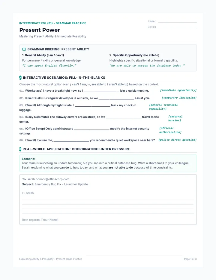 Present Power Worksheet