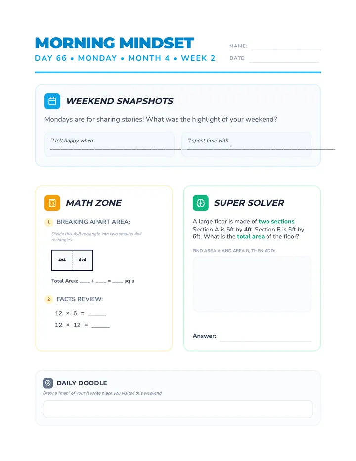 Monday Month 4 Week 2 Worksheet