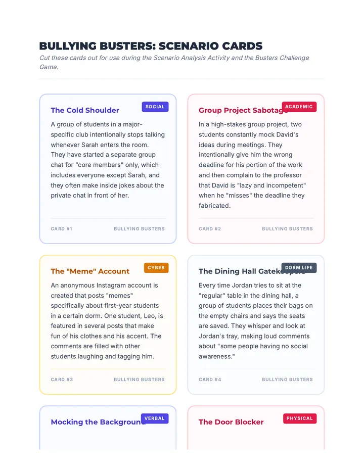 Bullying Busters Scenario Cards