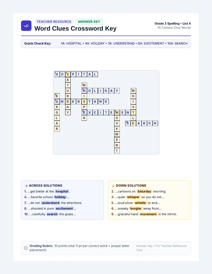 Word Clues Crossword Answer Key