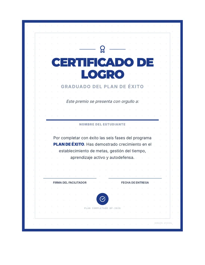 Success Blueprint Spanish Certificate Document