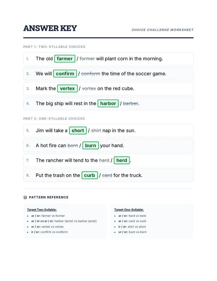 Choice Challenge Answer Key