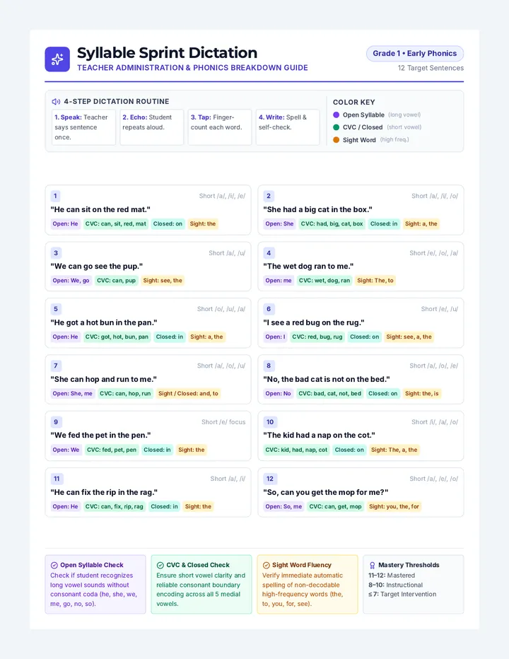 Syllable Sprint Dictation Guide