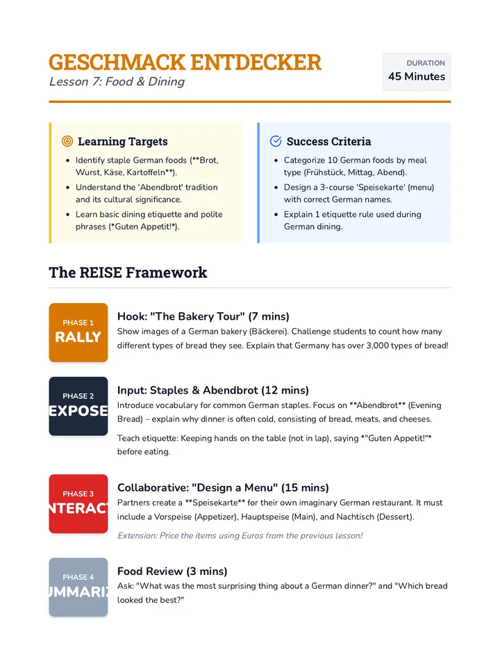 Geschmack Entdecker Teacher Plan