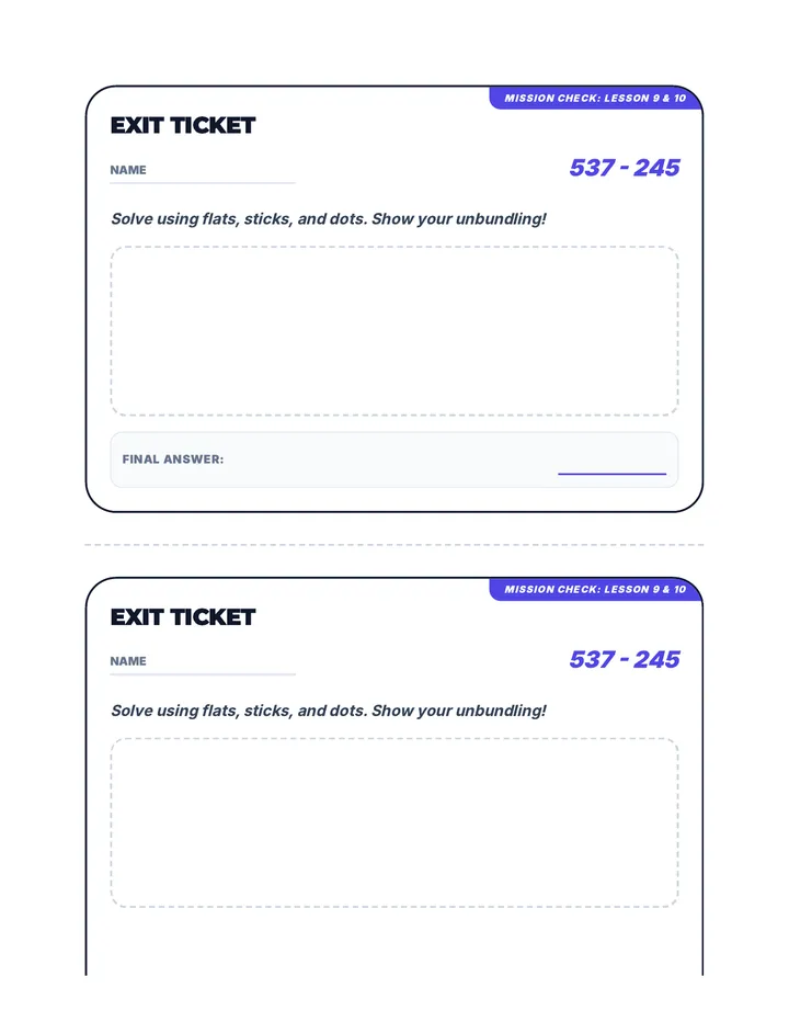 Subtraction Showdown Exit Ticket