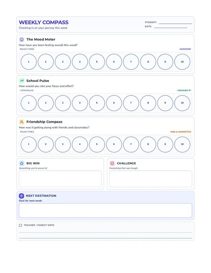 Weekly Compass Check-In Sheet Core page 1