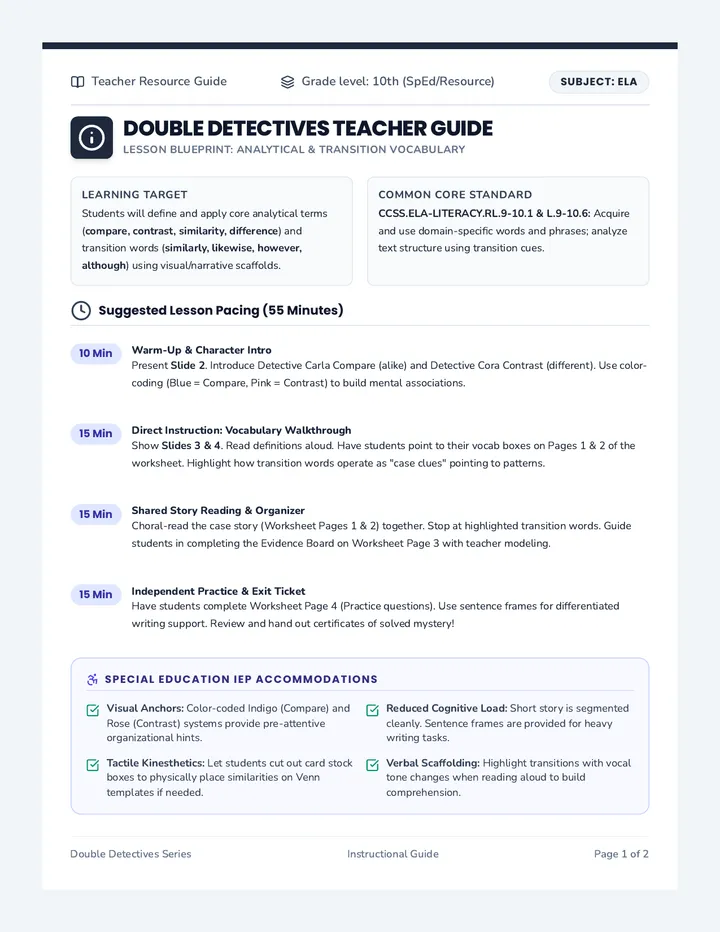 Double Detectives Teacher Guide