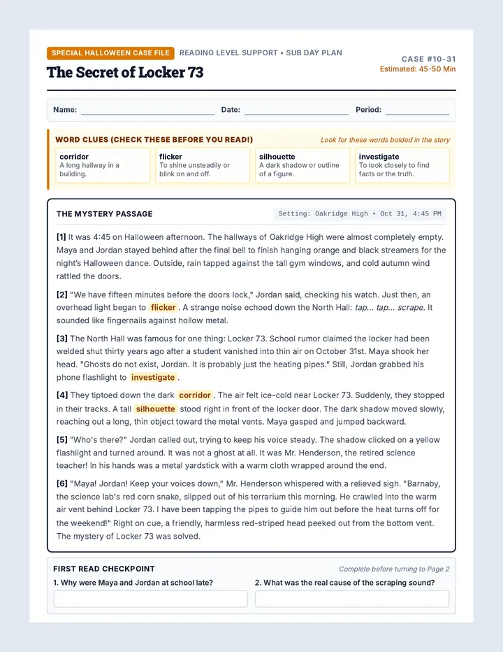 Locker 73 Mystery Worksheet