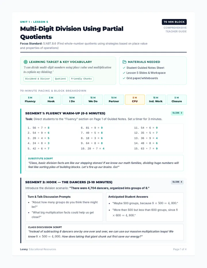 Partial Quotient Teacher Guide