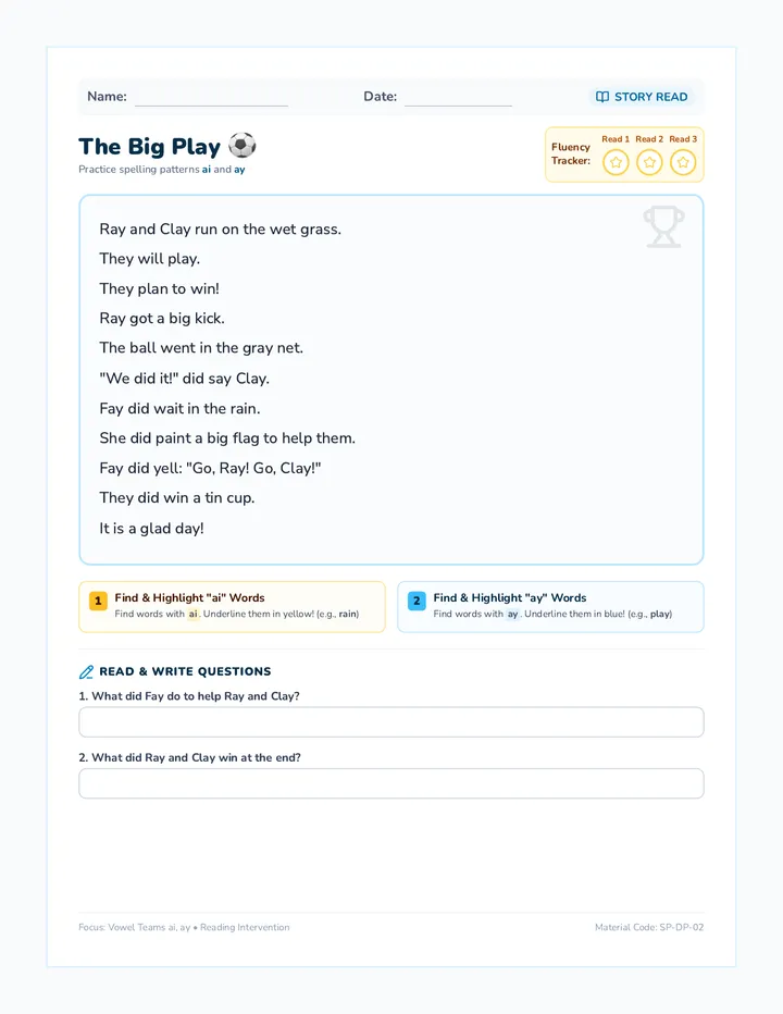 Soccer Match Decodable Passage